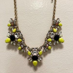 J. Crew Navy Blue and Neon Green Jeweled Statement Necklace